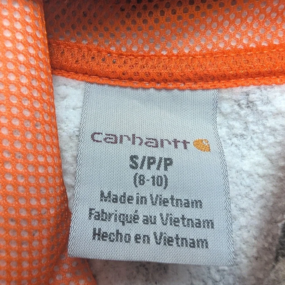 Carhartt Hoodie Boys Small 8-10 Mossy Oak Camo Orange Logo Pullover Sweatshirt